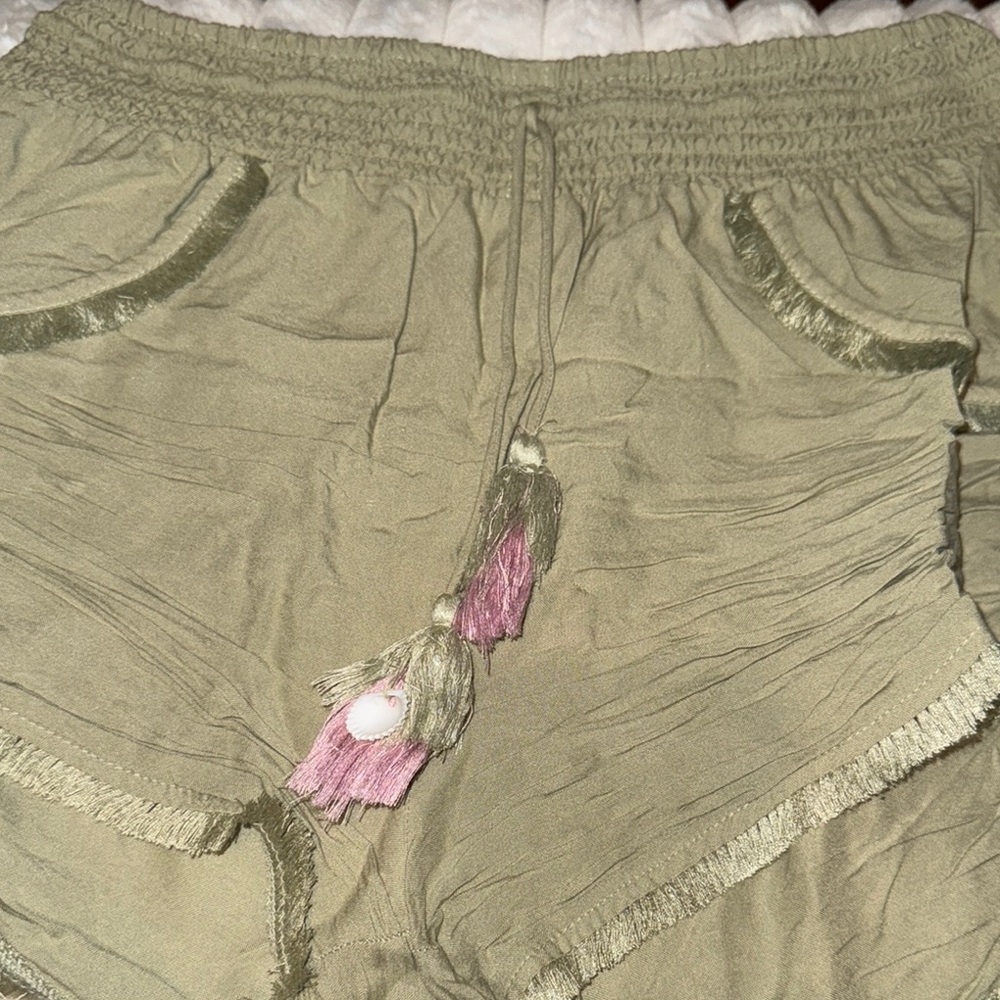 Olive Green Tassel Shorts